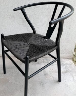 Silla Wishbone Full Black Tejida Símil Yute Negro