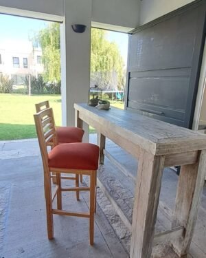 Banqueta Alta Varillada Paraiso Macizo Tapizada Lino Naranja